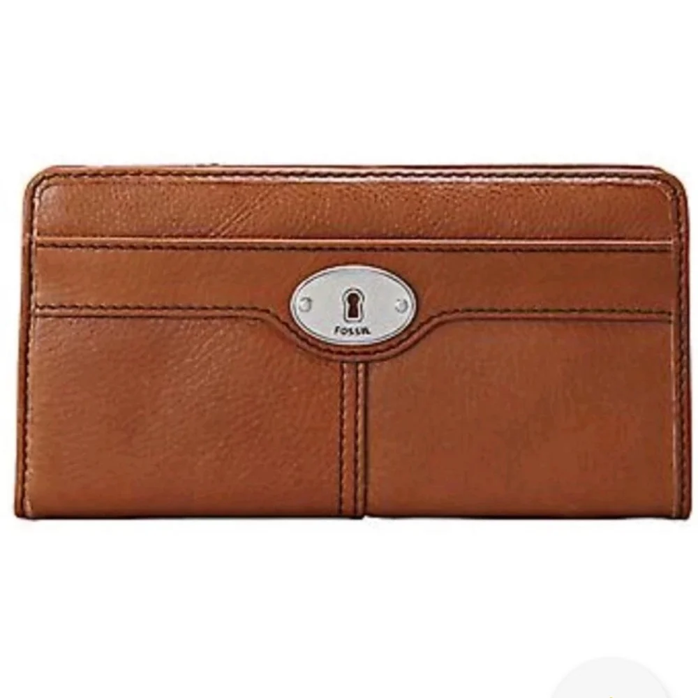 Fossil Marlow Clutch Wallet Brown Leather Zip Around Boho Hippie Southwestern